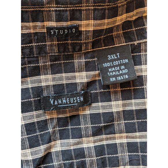 Van Heusen Studio Shirt Mens 3XLT Button Up Long Sleeve Cotton Plaid Blue Gray - Picture 2 of 15